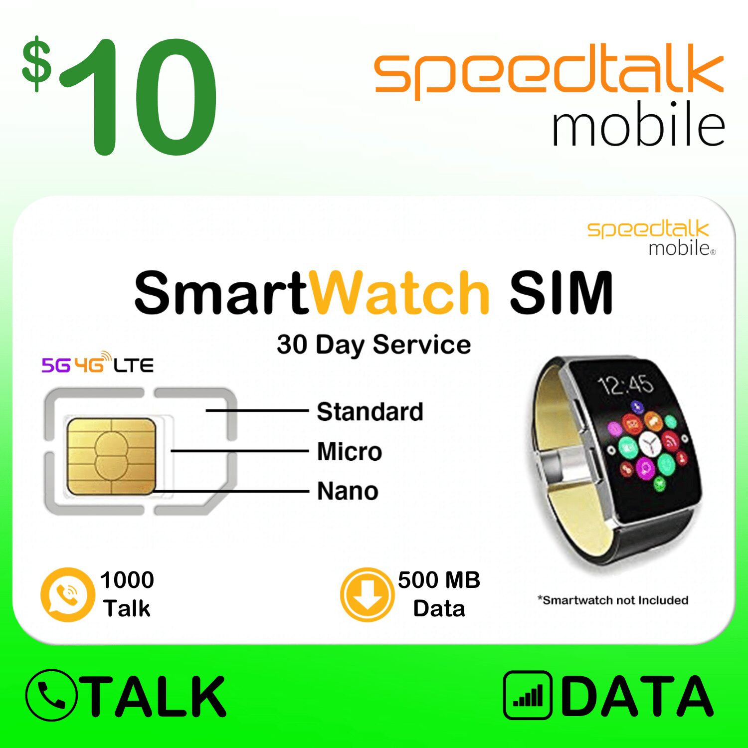 10 Month Prepaid SIM for GSM Smartwatches Wearable Devices