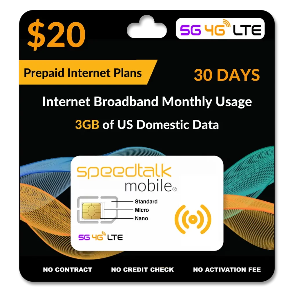 20 A Month Data Only Plan 3GB SIM Card for Broadband Devices, MiFi