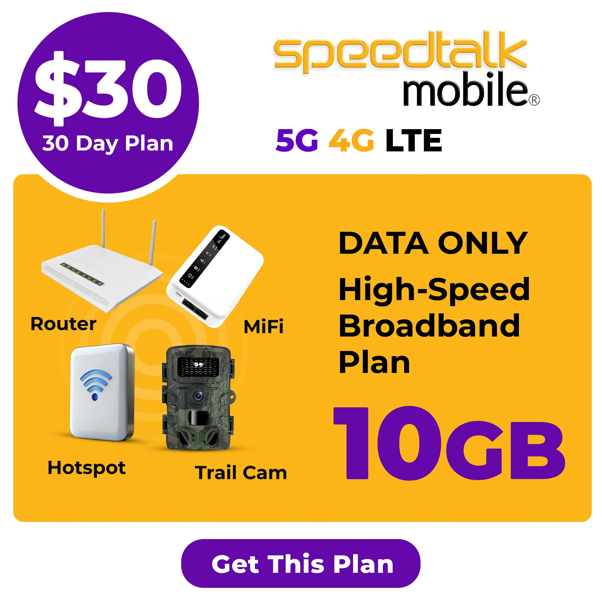 Speedtalk Mobile Mifi Data Only High-Speed Broadband Plan $30 a Month 10 GB Data