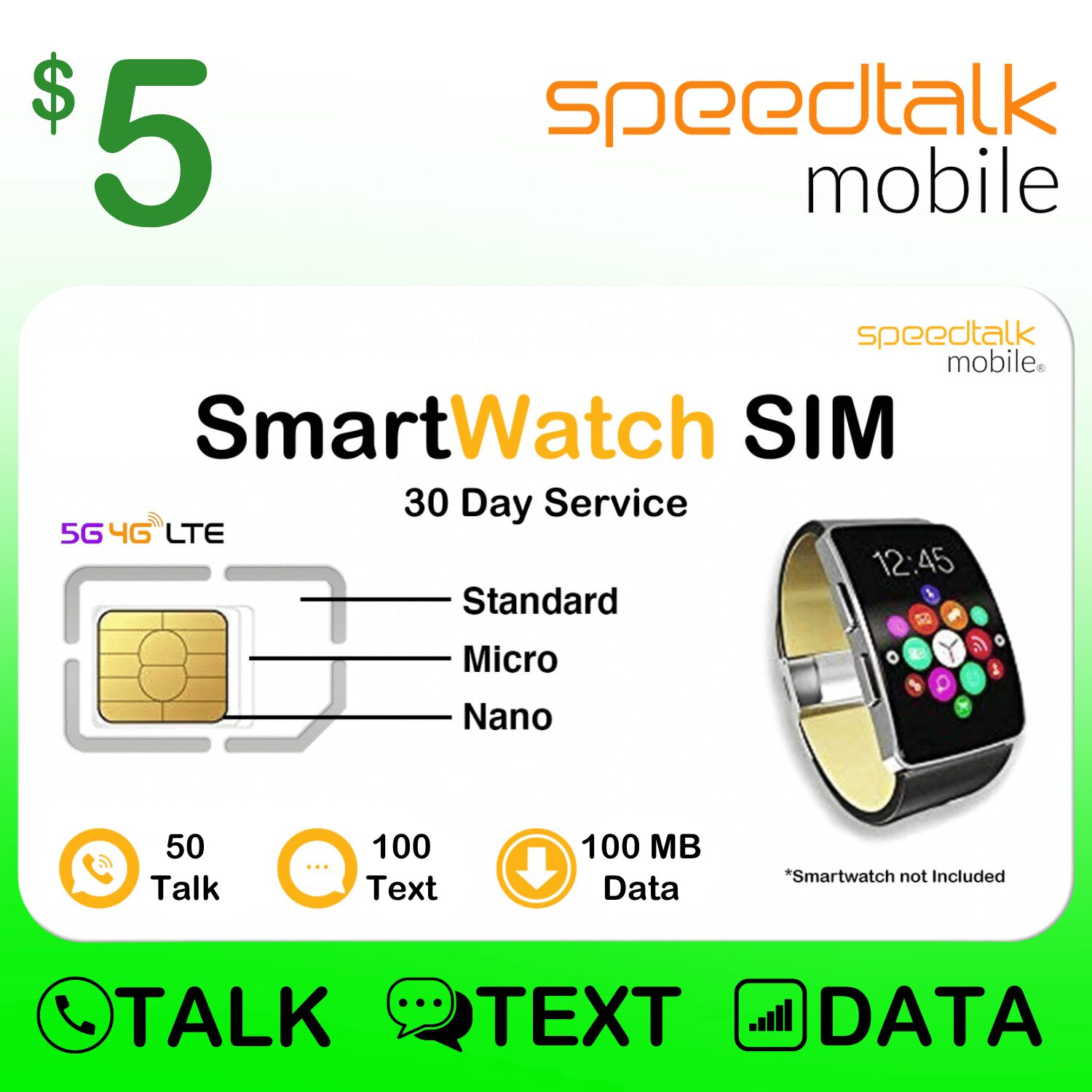 5 Month Prepaid SIM for GSM Smartwatches Wearable Devices