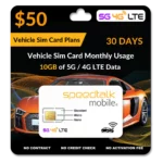 50 Vehicle SIM Card 10GB Data Only 30 Day Wireless Service
