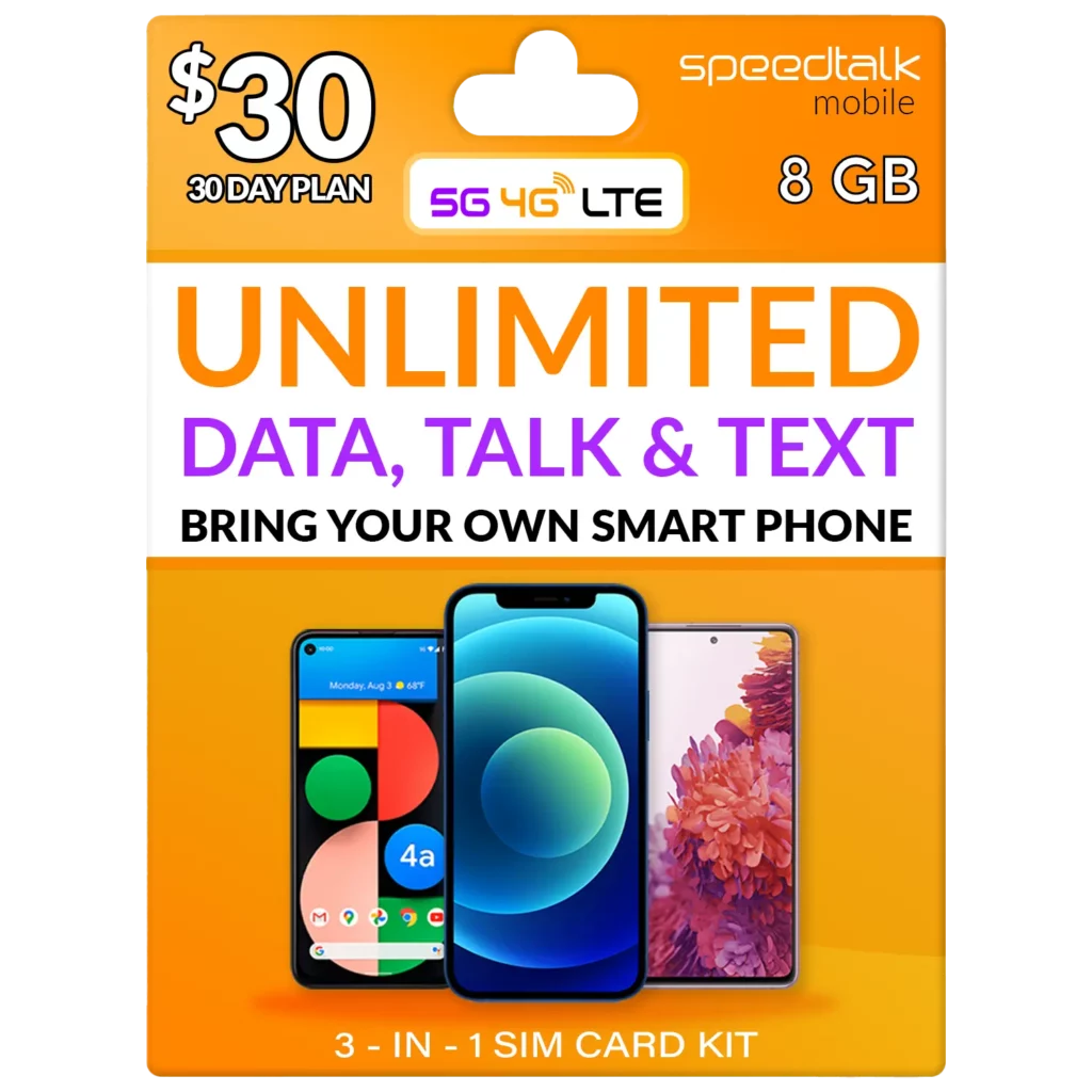 $30 A Month Unlimited Talk, Text Phone Plan With 8GB Data SIM Card