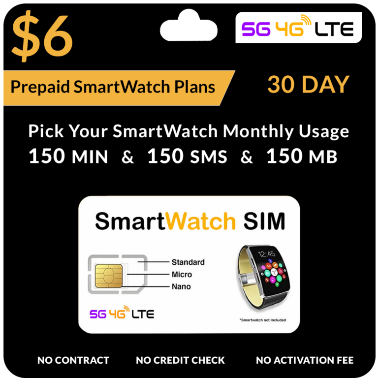 6 A Month Prepaid Smart Watch SIM Card for GSM Smart Watches and