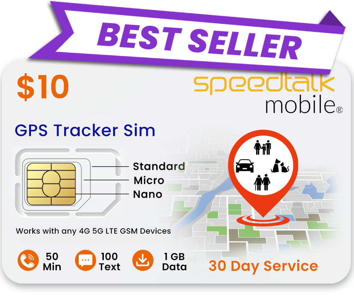 SpeedTalk Mobile $10 GPS tracker SIM card plan best seller for GPS devices and smart tracking.