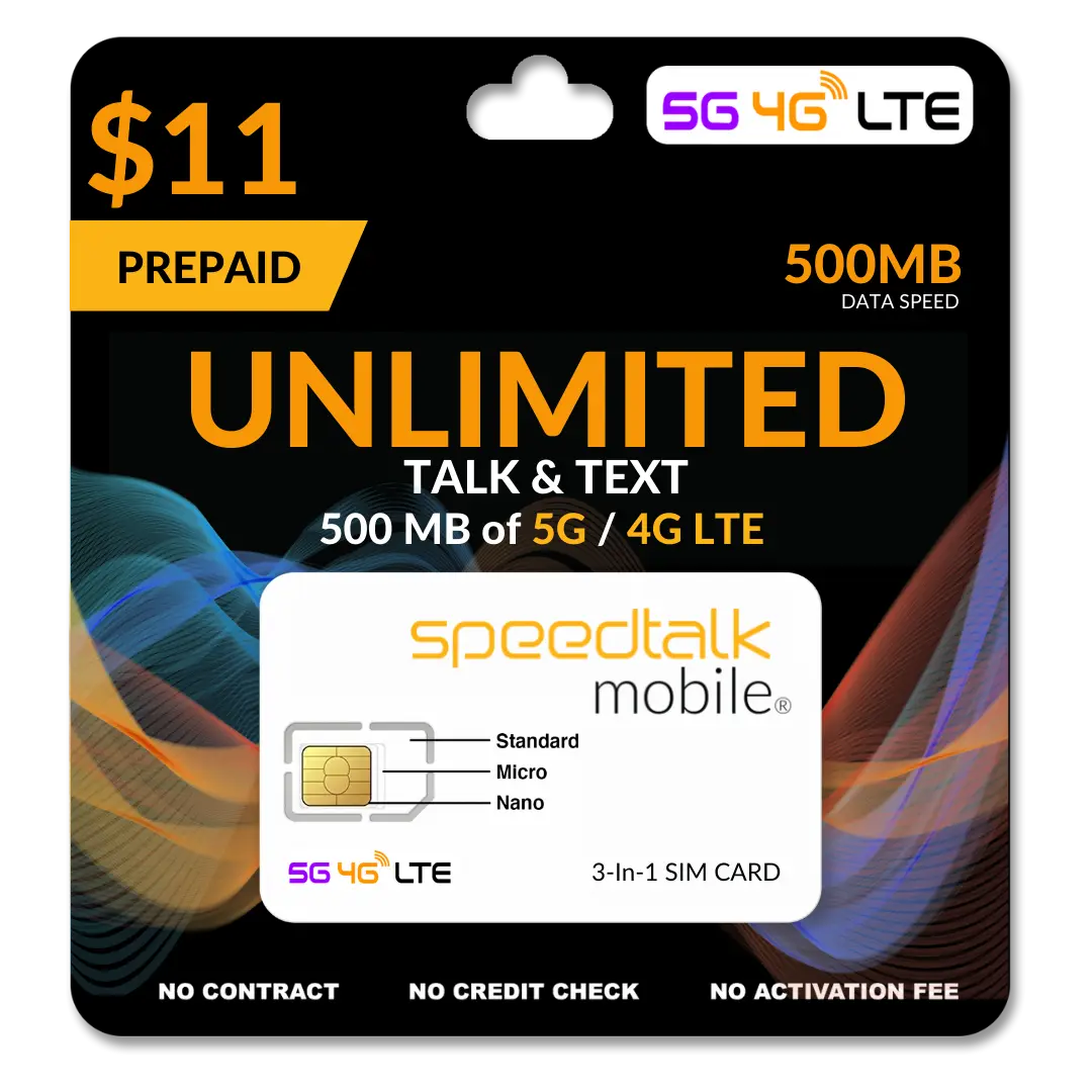 $11 A Month Prepaid Unlimited Talk & Text Phone Plan With 500 MB Data SIM Card