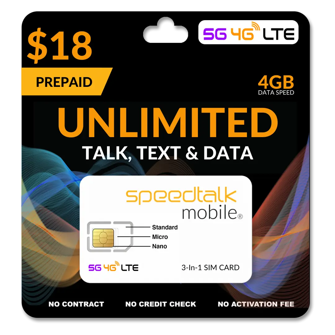 $18 A Month Prepaid Unlimited Talk, Text & Data Phone Plan - 4GB SIM Card.