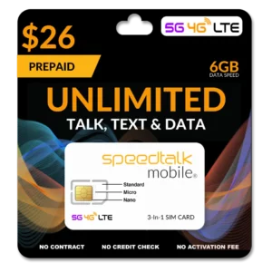 $26 A Month Prepaid Unlimited Talk, Text & Data Phone Plan 6GB Data SIM Card