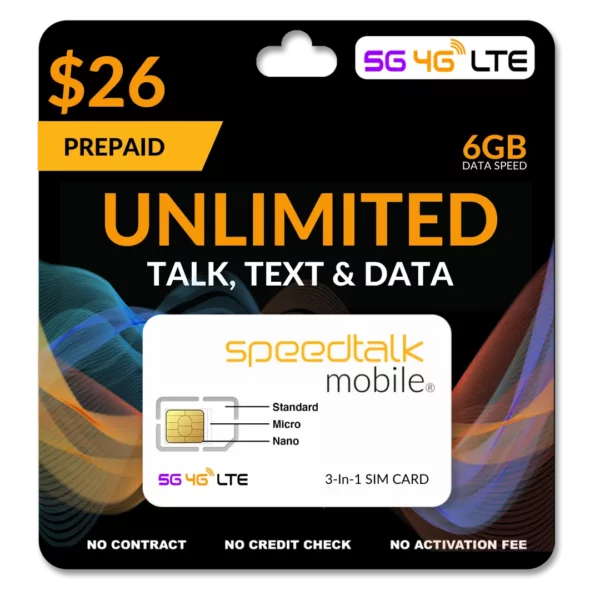 $26 A Month Prepaid Unlimited Talk, Text & Data Phone Plan 6GB Data SIM Card