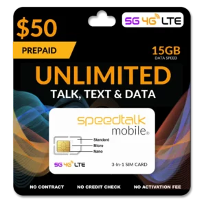 $50 A Month Prepaid Unlimited Talk, Text & Data Phone Plan With 15GB Data SIM Card