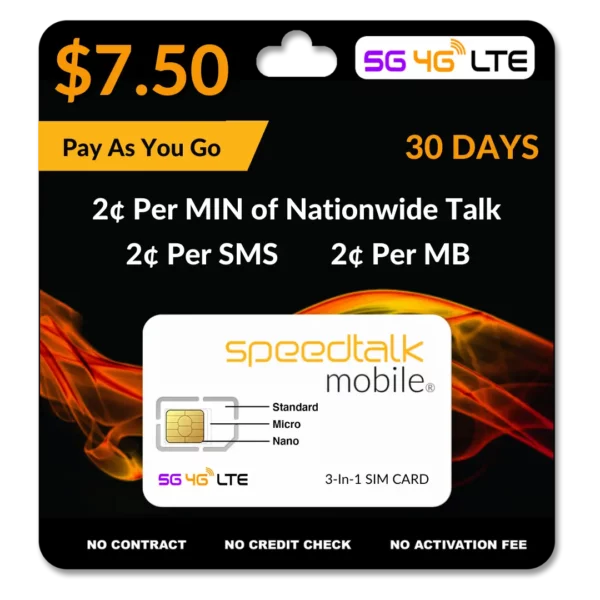 $7.50 Pay As You Go Prepaid Smart Phone Plans
