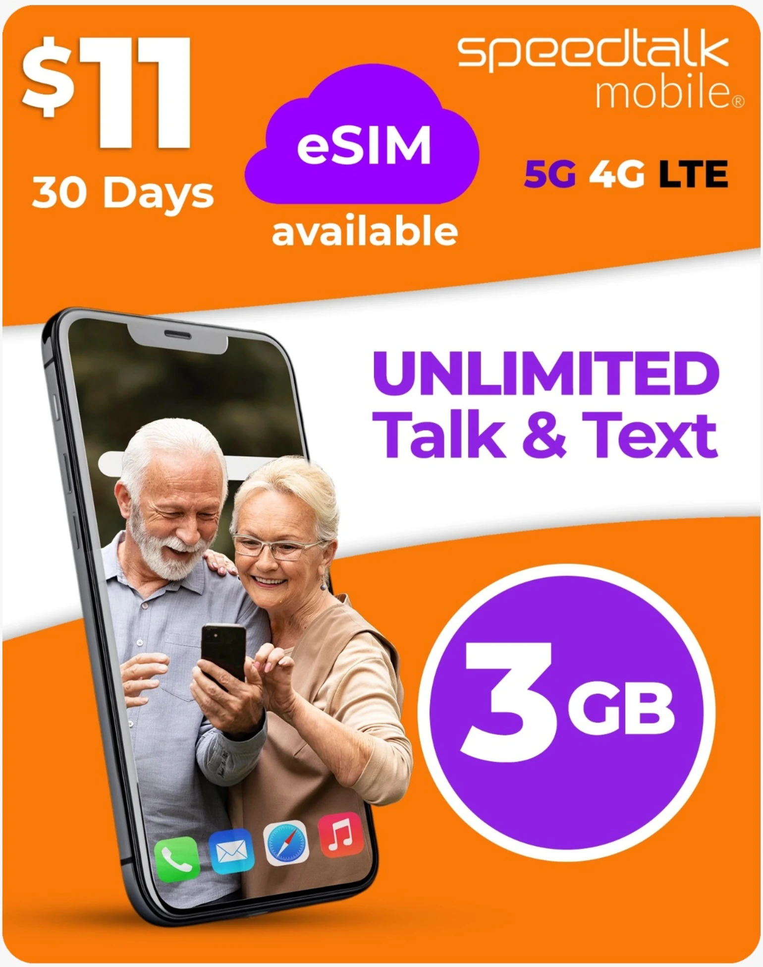 SpeedTalk Mobile $11 eSIM plan with unlimited talk and text and 2GB data for 30 days on 5G 4G LTE