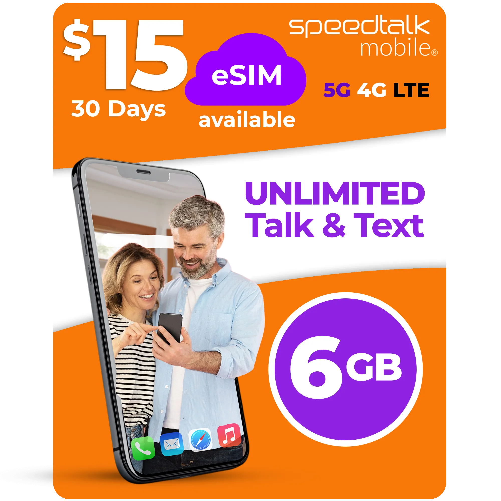 SpeedTalk Mobile $15 eSIM plan with unlimited talk and text and 6GB data for 30 days on 5G 4G LTE