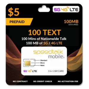 $5 Prepaid Phone Card Plan SpeedTalk Mobile