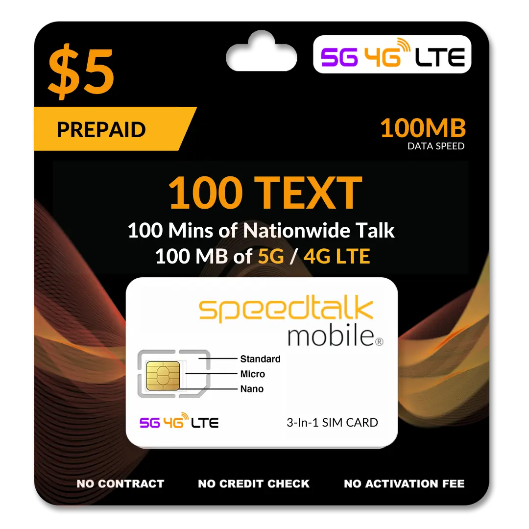 $5 Prepaid Phone Card Plan SpeedTalk Mobile