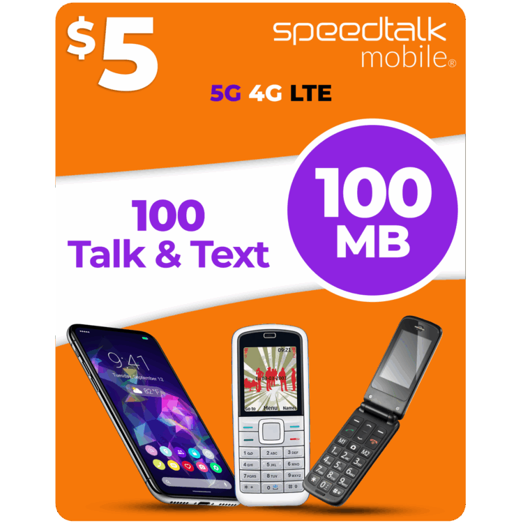 Speedtalk mobile 5 dollar 100mb 100 minutes text plan