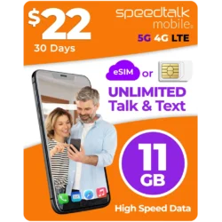 SpeedTalk Mobile $22 a Month Top Value Unlimited Talk & Text Plan with 11GB Data