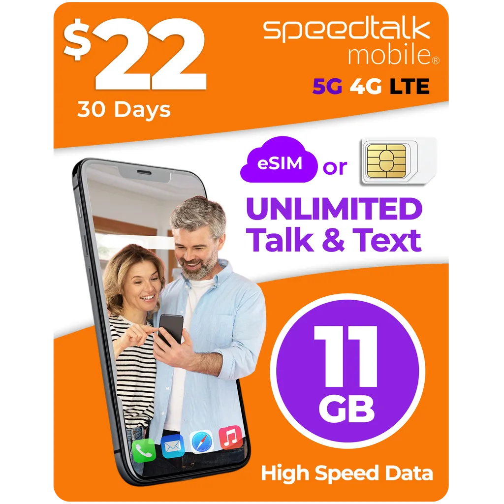 SpeedTalk Mobile $22 a Month Top Value Unlimited Talk & Text Plan with 11GB Data