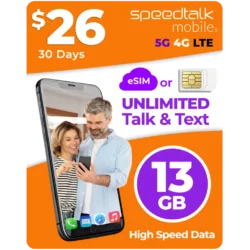 SpeedTalk Mobile $26 a Month Top Value Unlimited Talk & Text Plan with 13GB Data