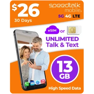 SpeedTalk Mobile $26 a Month Top Value Unlimited Talk & Text Plan with 13GB Data