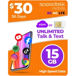 SpeedTalk Mobile $30 a Month Top Value Unlimited Talk & Text Plan with 15GB Data