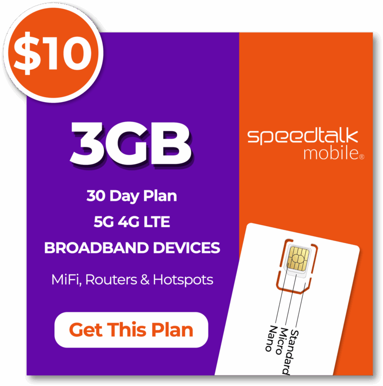 SpeedTalk Mobile $10 monthly 3GB broadband data plan valid for 30 days