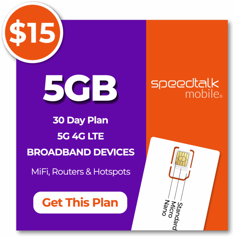 SpeedTalk Mobile $15 monthly 5GB broadband data plan with 30 day validity