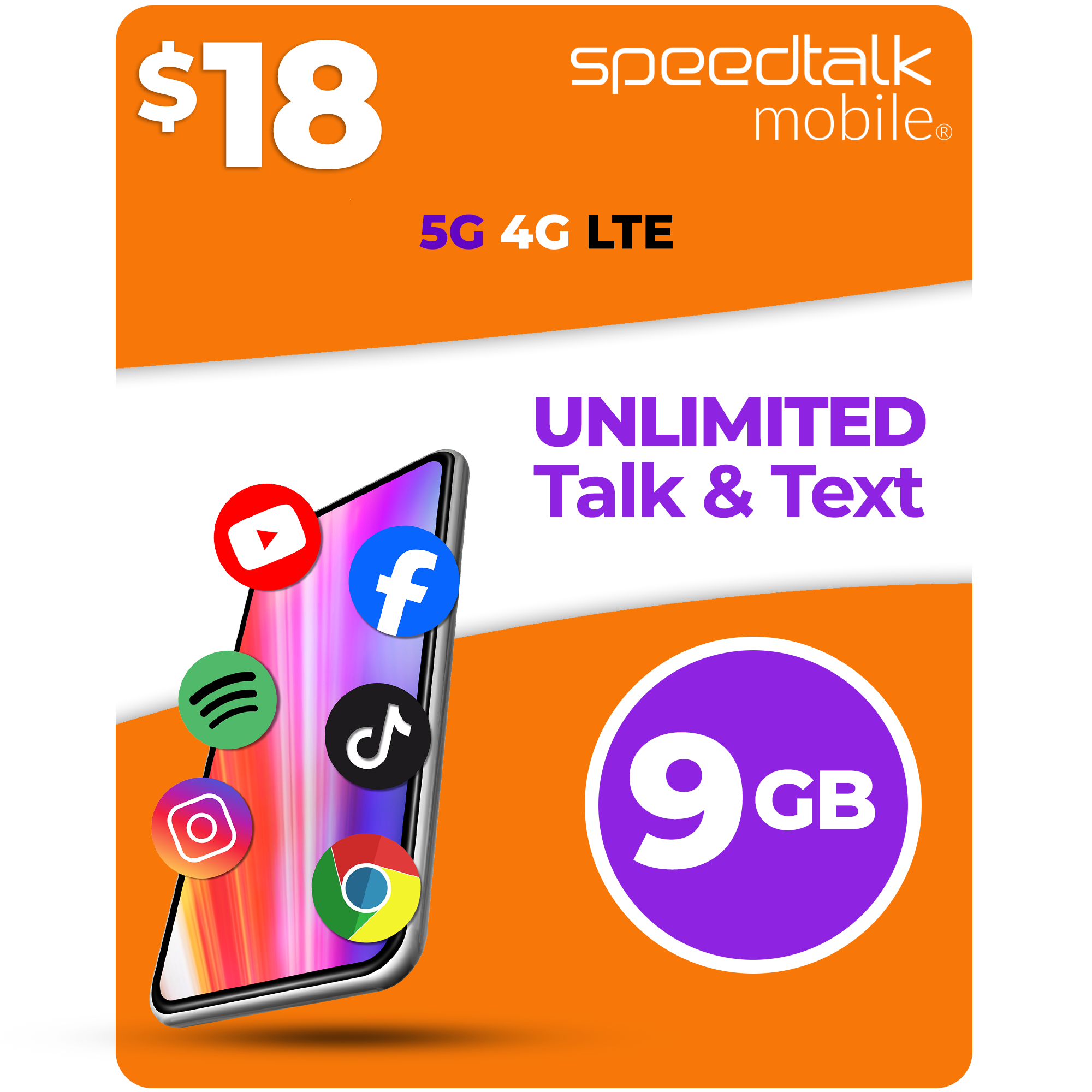 Speedtalk mobile 18 dollar 9gb unlimited talk text plan