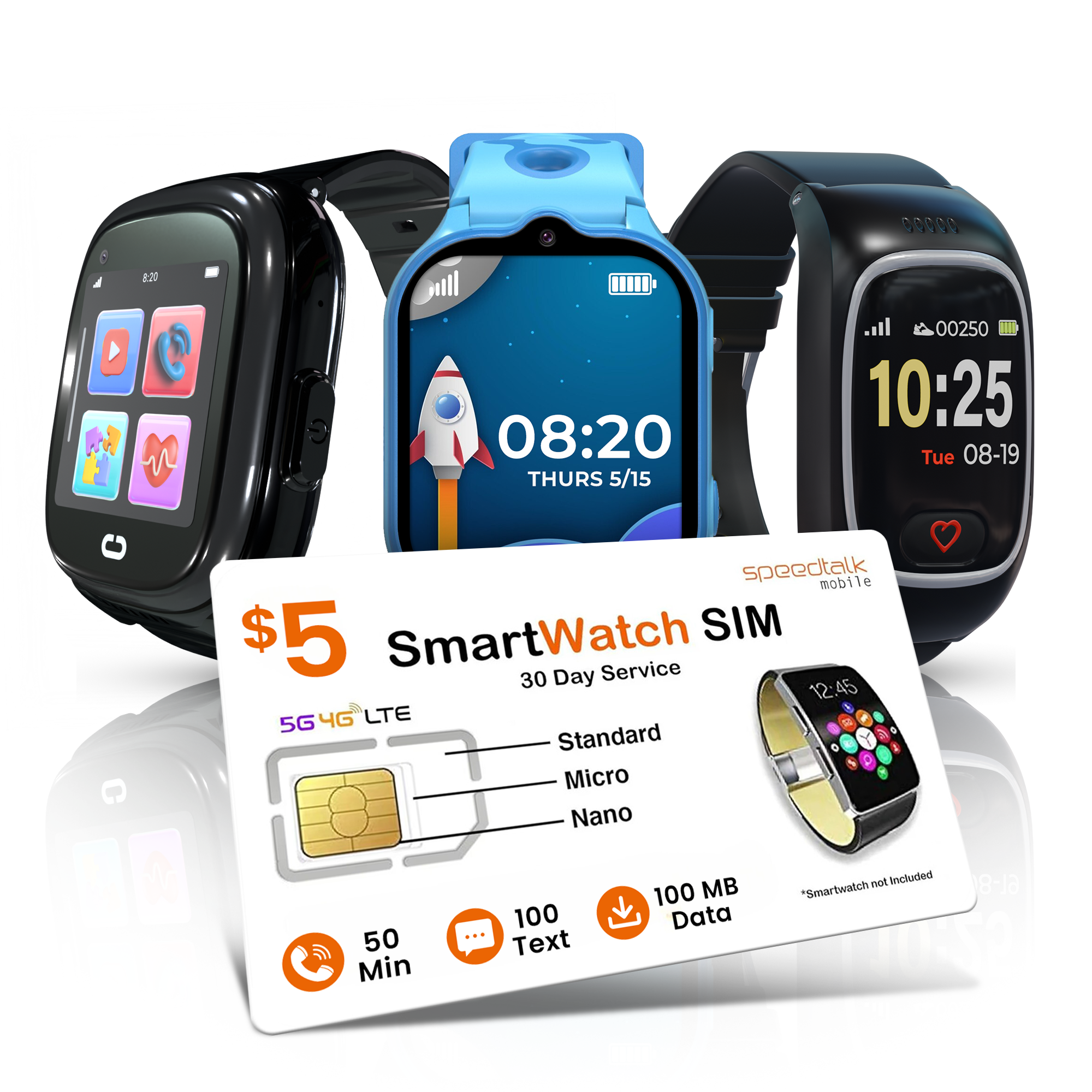 SpeedTalk Mobile smartwatch and wearable device plans with SIM card for kids, seniors, and family safety communication