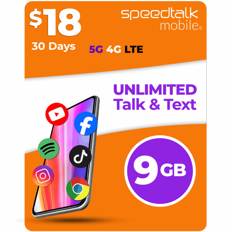 Speedtalk mobile 18 dollar 9gb unlimited talk text plan
