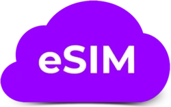 eSIM cloud graphic representing instant digital SIM activation for unlocked phones, affordable prepaid wireless service with keep your number option and no physical SIM required.