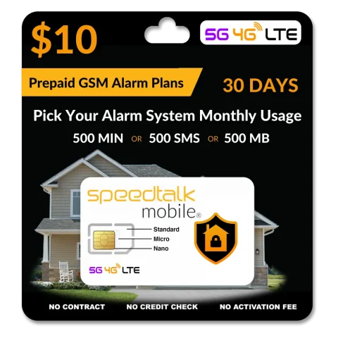 $10 Prepaid GSM Alarm System Plan 500 Min or 500 SMS or 500 MB Data for 30 Days