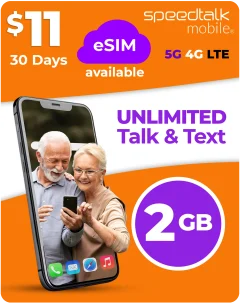 $11 prepaid phone plan with 2GB data and unlimited talk and text, affordable SIM card plan for unlocked smartphones with bring your own phone compatibility and cancel anytime flexibility.