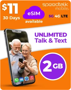 $11 prepaid phone plan with 2GB data and unlimited talk and text, affordable SIM card plan for unlocked smartphones with bring your own phone compatibility and cancel anytime flexibility.
