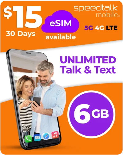 $15 wireless plan including 6GB high speed data plus unlimited nationwide talk and text, budget friendly prepaid mobile service ideal for iPhone and Android devices.