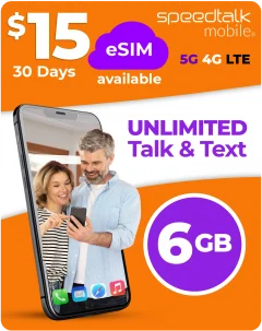 $15 wireless plan including 6GB high speed data plus unlimited nationwide talk and text, budget friendly prepaid mobile service ideal for iPhone and Android devices.