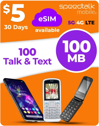 $5 starter prepaid SIM card plan with 100MB data and essential talk and text service, cheapest mobile phone plan option for light users and backup devices.