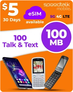 $5 starter prepaid SIM card plan with 100MB data and essential talk and text service, cheapest mobile phone plan option for light users and backup devices.