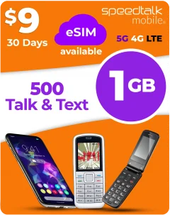 $9 prepaid smartphone plan with 1GB data and nationwide calling and texting, affordable no contract cellular service designed for cost conscious mobile users.