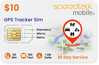 $10 a Month GPS Tracker SIM Card Plan - 50 Talk, 100 Text and 1GB Data - Works internationally in 200 countries