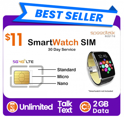 SpeedTalk Mobile SIM card for smartwatch $11 monthly prepaid plan best seller.