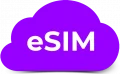 eSIM cloud graphic representing instant digital SIM activation for unlocked phones, affordable prepaid wireless service with keep your number option and no physical SIM required.