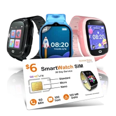 Lowest cost smartwatch SIM card plan with affordable data for kids and wearable devices using standalone cellular service