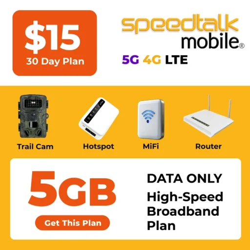Affordable wireless broadband internet plan with 5GB high speed 5G and 4G LTE data nationwide ideal for hotspots routers tablets and IoT devices