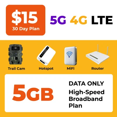 Affordable wireless broadband internet plan with 5GB high speed 5G and 4G LTE data nationwide ideal for hotspots routers tablets and IoT devices