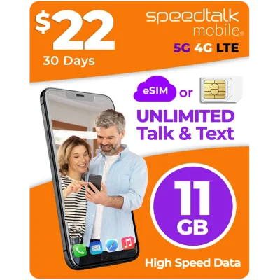 SpeedTalk Mobile $22 a Month Top Value Unlimited Talk & Text Plan with 11GB Data