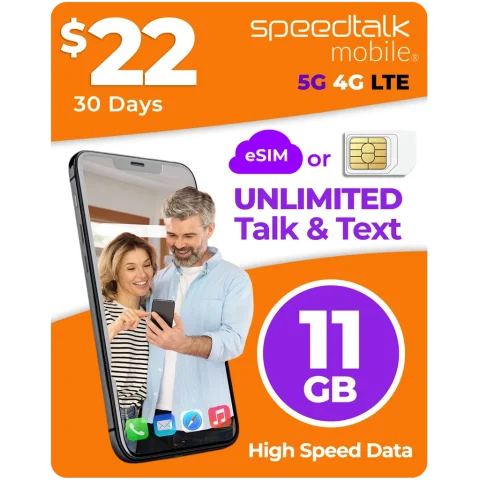 SpeedTalk Mobile $22 a Month Top Value Unlimited Talk & Text Plan with 11GB Data