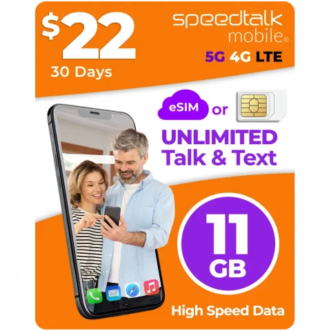 SpeedTalk Mobile $22 a Month Top Value Unlimited Talk & Text Plan with 11GB Data