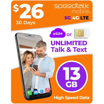 SpeedTalk Mobile $26 a Month Top Value Unlimited Talk & Text Plan with 13GB Data